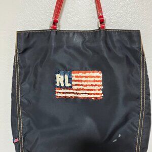 RALPH LAUREN POLO VINTAGE STYLE TOTE BAG/SEQUINED USA FLAG/Preowned